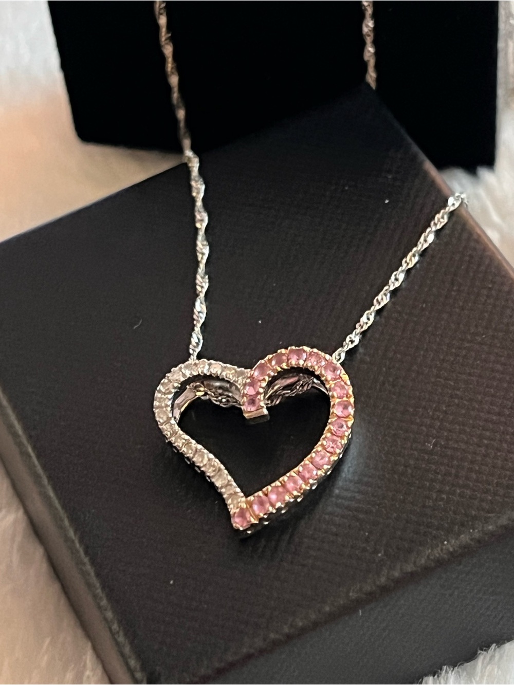 Pink and White diamond Heart Pendant Necklace - Women Jewelry